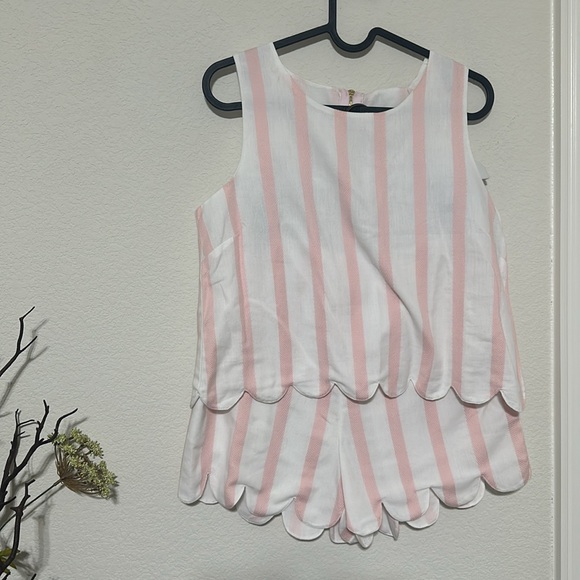 NWT SAIL TO SABLE Blush Stripe Scalloped Short Set - Picture 7 of 9